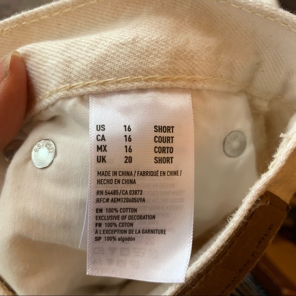 american eagle white crop wide leg hem raw 100% cotton button fly sz 16 short - Picture 10 of 10